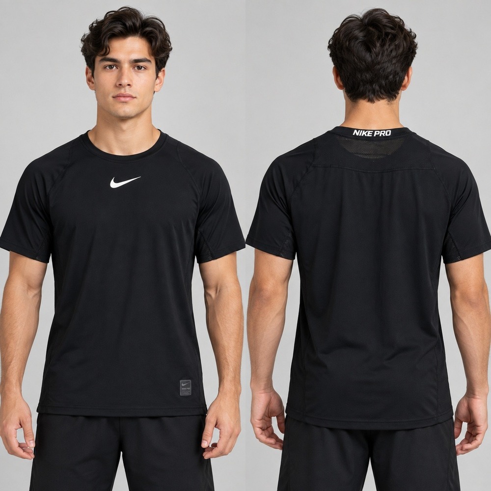 Nike Pro Fitted Men's M Dri-FIT Short Sleeve Training Athletic Shirt Black White